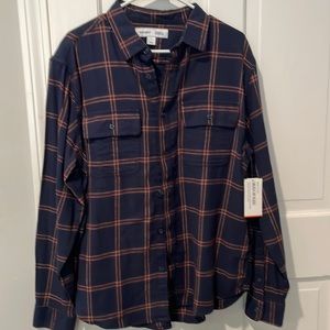 Old Navy Navy and Red Plaid Casual Button Down Shirt